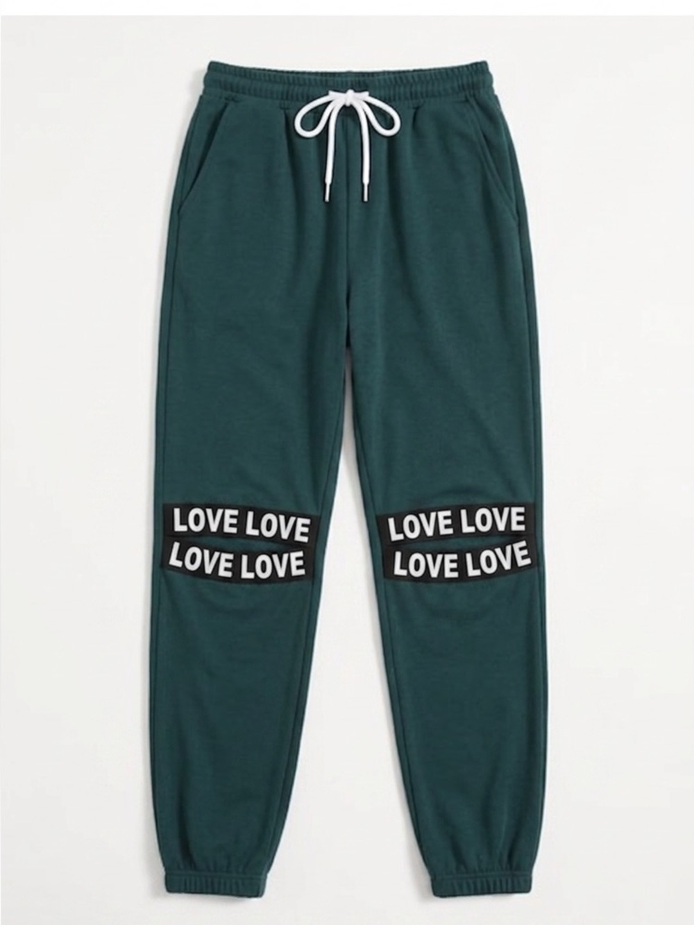 SHEIN Forest Green Cut-Out Knee Utility Joggers Y2K LOVE Graphic Pants Women’s S